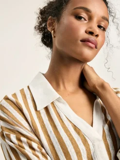 Hot Joules Hadley Tan White Linen Polo Shirt TanWhite