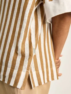 Hot Joules Hadley Tan White Linen Polo Shirt TanWhite