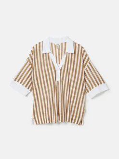 Hot Joules Hadley Tan White Linen Polo Shirt TanWhite