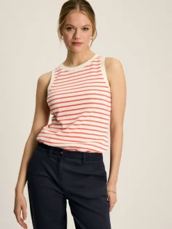 Sale Joules Harbour Cream & Coral Striped Jersey Vest Cream&CoralStriped