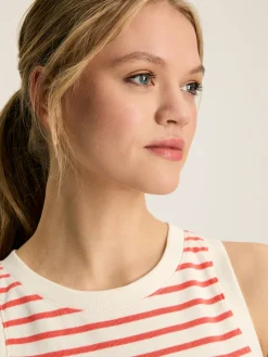 Sale Joules Harbour Cream & Coral Striped Jersey Vest Cream&CoralStriped