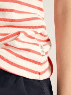 Sale Joules Harbour Cream & Coral Striped Jersey Vest Cream&CoralStriped