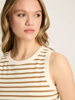 Sale Joules Harbour Cream & Tan Striped Jersey Vest Cream&TanStriped