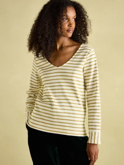 Hot Joules Harbour V-Neck Jersey Top Cream/Gold