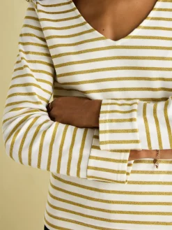 Hot Joules Harbour V-Neck Jersey Top Cream/Gold