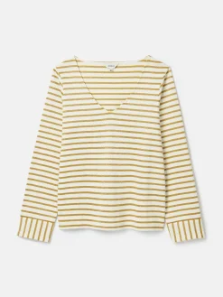 Hot Joules Harbour V-Neck Jersey Top Cream/Gold