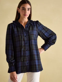 Discount Joules Harper Black Check Pussybow Tie Blouse BlackCheck