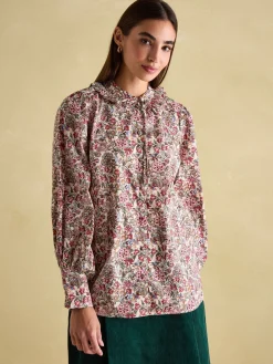 New Joules Harper Cream Floral Pussybow Tie Blouse CreamFloral