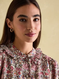 New Joules Harper Cream Floral Pussybow Tie Blouse CreamFloral