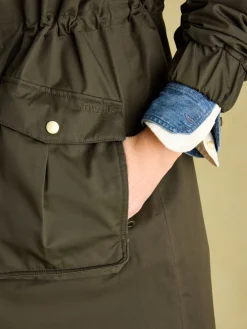 Best Joules Harpsden Cosy Khaki Green Waterproof Fleece Lined Raincoat with Faux Fur Hood KhakiGreen