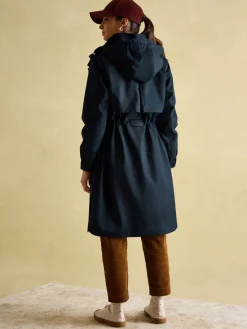 Outlet Joules Harpsden Navy Blue Waterproof Long Raincoat with Hood NavyBlue