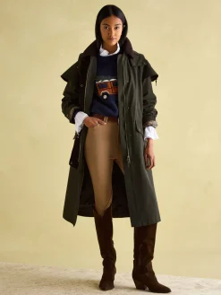 Online Joules Highbridge Khaki Green Waterproof Longline Coat with Hood KhakiGreen