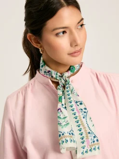 Best Joules Highgrove Skinny Printed Silk Scarf Multi/White