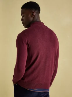 Joules Hillside Quarter Zip Knit Jumper Burgundy