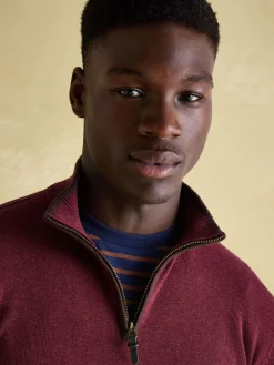 Joules Hillside Quarter Zip Knit Jumper Burgundy