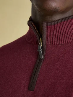 Joules Hillside Quarter Zip Knit Jumper Burgundy