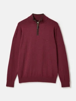 Joules Hillside Quarter Zip Knit Jumper Burgundy