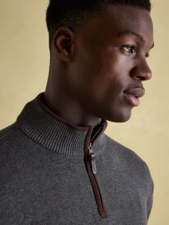 Sale Joules Hillside Charcoal Grey Quarter Zip Knit Jumper CharcoalGrey