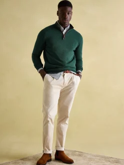 Hot Joules Hillside Dark Green Quarter Zip Knit Jumper DarkGreen