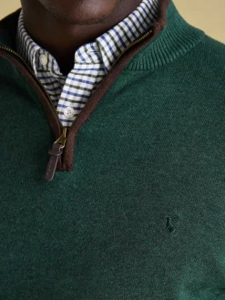 Hot Joules Hillside Dark Green Quarter Zip Knit Jumper DarkGreen