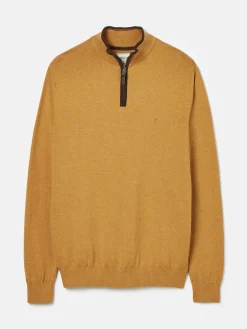 New Joules Hillside Dark Yellow Quarter Zip Knit Jumper DarkYellow