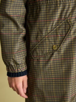 New Joules Holkham Khaki Green Check Waterproof Packable Raincoat With Hood KhakiGreenCheck