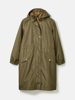 New Joules Holkham Khaki Green Check Waterproof Packable Raincoat With Hood KhakiGreenCheck