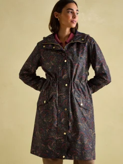 Clearance Joules Holkham Navy Blue Paisley Waterproof Packable Raincoat With Hood NavyBluePaisley