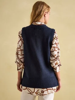 New Joules Holly Longline Knitted Vest Navy