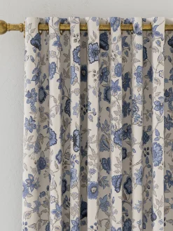 Clearance Joules Indienne Floral Set of 2 Blackout Eyelet Curtains Blue