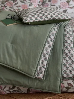 Joules Indienne 100% Cotton Printed Cushion Green