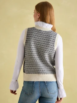 Online Joules Ingrid Patterned Knitted Vest Cream/Navy