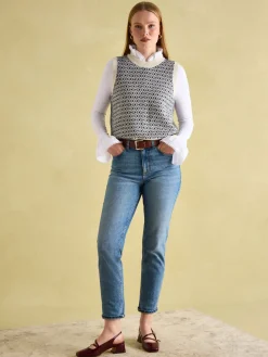 Online Joules Ingrid Patterned Knitted Vest Cream/Navy