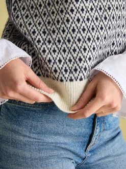 Online Joules Ingrid Patterned Knitted Vest Cream/Navy