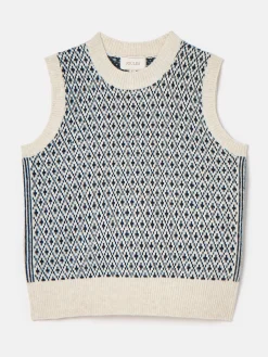 Online Joules Ingrid Patterned Knitted Vest Cream/Navy
