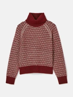Outlet Joules Ingrid Patterned Jumper with Detachable Roll Neck Cream/Red