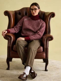 Outlet Joules Ingrid Patterned Jumper with Detachable Roll Neck Cream/Red