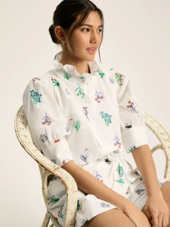 New Joules Iris Embroidered Blouse White