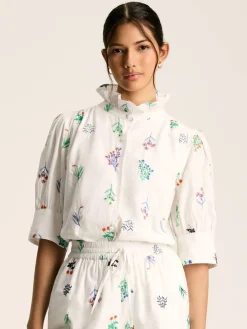 New Joules Iris Embroidered Blouse White