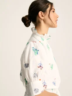 New Joules Iris Embroidered Blouse White
