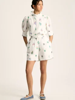 New Joules Iris White Ground Embroidered Shorts WhiteGround