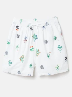 New Joules Iris White Ground Embroidered Shorts WhiteGround
