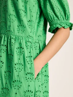 Hot Joules Isabel Cotton Broderie Dress Green
