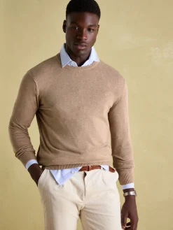 Discount Joules Jarvis Light Brown Crew Neck Knitted Jumper LightBrown