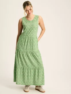 Joules Jayne Jersey Tiered Dress Green