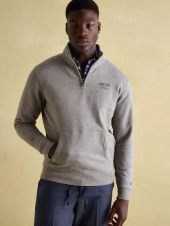 Joules Jenkins Grey Marl Quarter Zip Graphic Sweatshirt GreyMarl