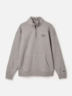 Joules Jenkins Grey Marl Quarter Zip Graphic Sweatshirt GreyMarl