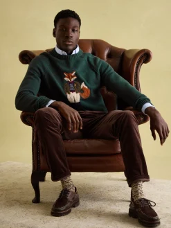 Online Joules Jonty Intarsia Crew Knit Jumper Green