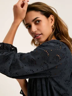 Discount Joules Juliana Navy Blue Broderie Dress NavyBlue