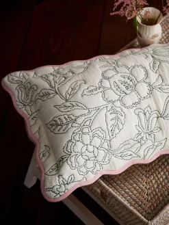 Outlet Joules Juliette 100% Cotton Scalloped Embroidered Cushion Cream